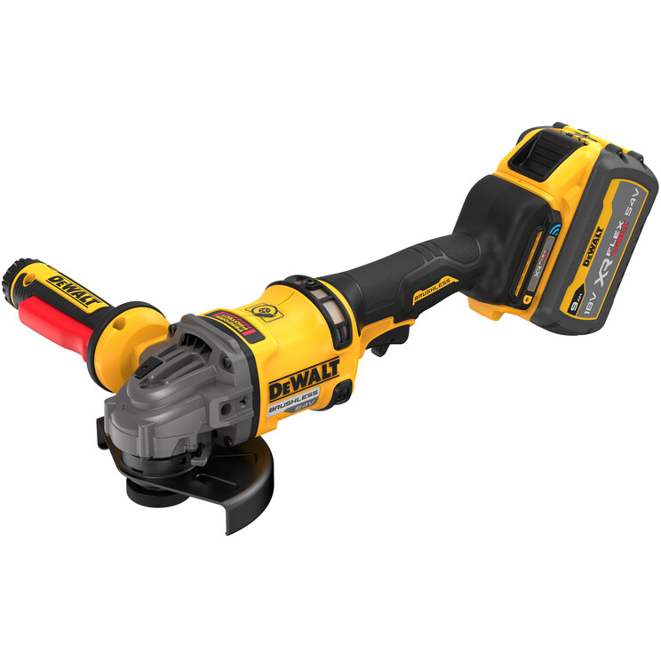 DeWalt DCG418SHDX2-GB 54V XR Flexvolt 125mm Side Handle Detect Angle Grinder With 2 x 9Ah Batteries In KITBOX