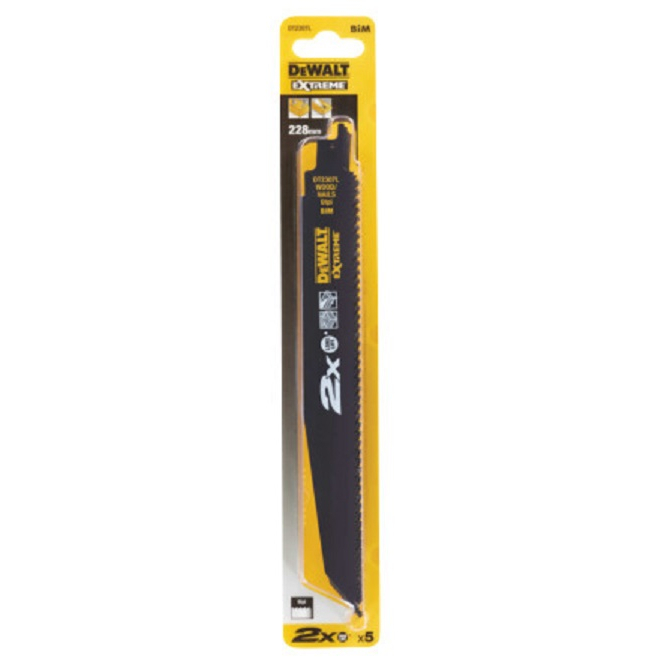 DeWalt DT2307L-QZ EXTREME® 2X Long Life Reciprocating Saw Blade - Wood/Nails (9") 228mm 6TPI Pack x 5