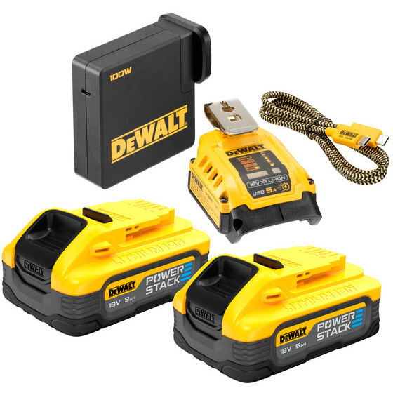 DeWalt DCB094H2-GB USB-C POWERSTACK Starter Kit With 2 x 5Ah Batteries
