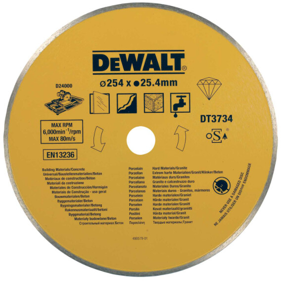 DeWalt DT3734-XJ 254mm Porcelain & Stone Cutting Tile Blade for D24000